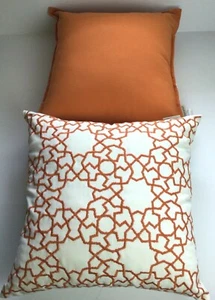 2 Pottery Barn Pillows-Covers & Inserts-Orange Ivory 20x20 18x18 Throw Couch EUC - Picture 1 of 8