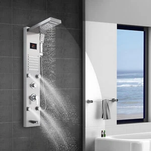 LED Regen Wasserfall Dusche Panel Säule Turm Silber Bad Massage Körper Spa Jet- - Bild 1 von 12