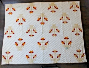 Antique Patchwork Quilt Applique Carolina Lilly Signed Mary Brown c.1899 86x68 - Picture 1 of 13