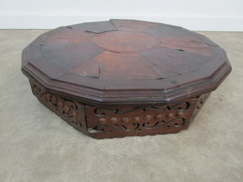 Antique Victorian Round Sewing/Jewelry Table Top Hidden Compartment Parts Cover