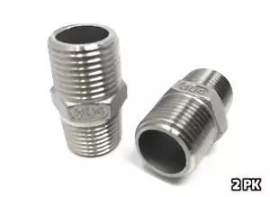 CONCORD 304 Stainless Steel 1/2" NPT to 1/2" NPT Home Brew Hex Nipple. 2 Pack - Picture 1 of 2