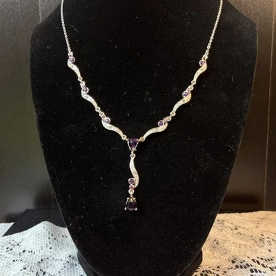 Amethyst Necklace Silver With CZ 18 In Prom Formal - Image 1 of 3