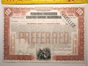 1907 Pocahontas Consolidated Collieries, Co. Inc. Stock Certificate, Brown - Picture 1 of 5