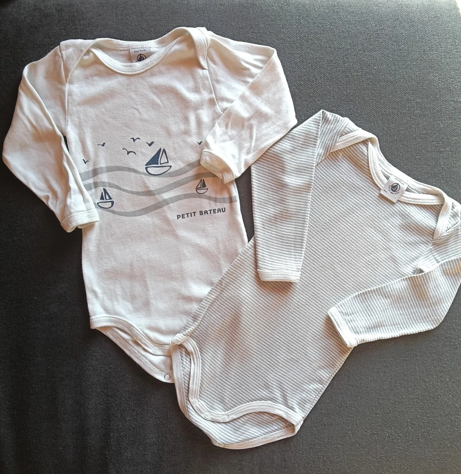 2 body bambino unisex neonata Petit Bateau, taglia 74 cm 12 mesi, cotone Bianco  - Imagen 1 de 4