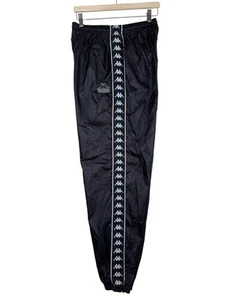 Kappa Nylon Shiny Track Pants Side Logos Black Adult Size Large - Picture 1 of 12