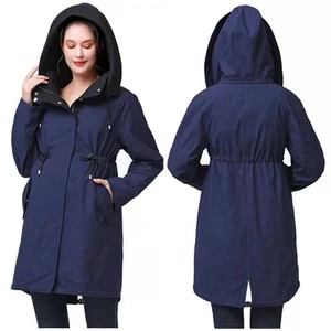 Pokkori Maternity Long Sleeve Water Repellent Hooded Parka Coat Navy Women's L - Picture 1 of 12