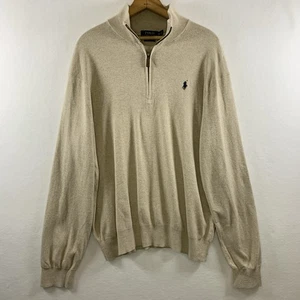 Polo Ralph Lauren Uomo Mezza Zip Cotone Pullover Maglione XL Beige Pima Cotone - Foto 1 di 9