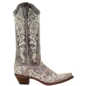 Corral Boots Embroidered Snip Toe Pull On Cowboy Womens Beige Casual Boots A109 - Picture 1 of 5