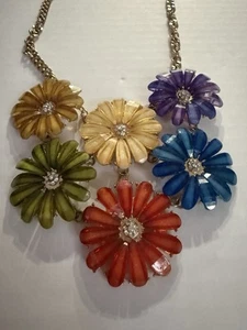 Vintage 90’s Glass Petal Flower Daisy Statement Necklace Multicolor, Festival - Picture 1 of 14