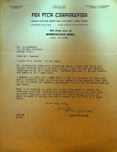 Fox Film Letterhead December 22 1920 If I Were Kind Silent Film - Picture 1 of 1