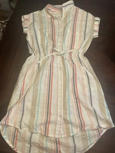 Japna Womens Multicolor Striped Button Down Drawstring Waist Shirt Dress Small - Picture 1 of 6