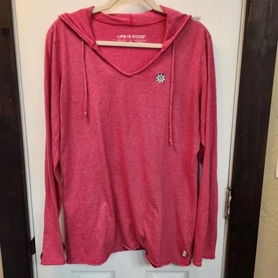 Sudadera con capucha a rayas rosa Life is Good para mujer con bordado de margarita, talla grande Foto 1 de 4