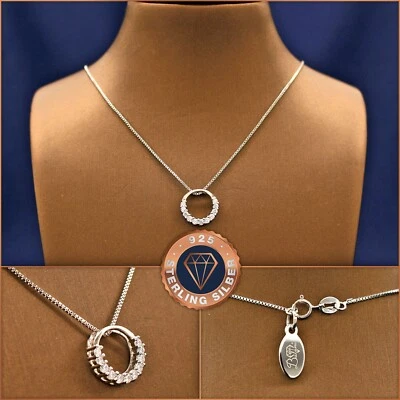 Halskette Zirkonia-Ring-Anhänger 925 Sterling-Silber +Etui Geschenk Weihnachten - Bild 1 von 4