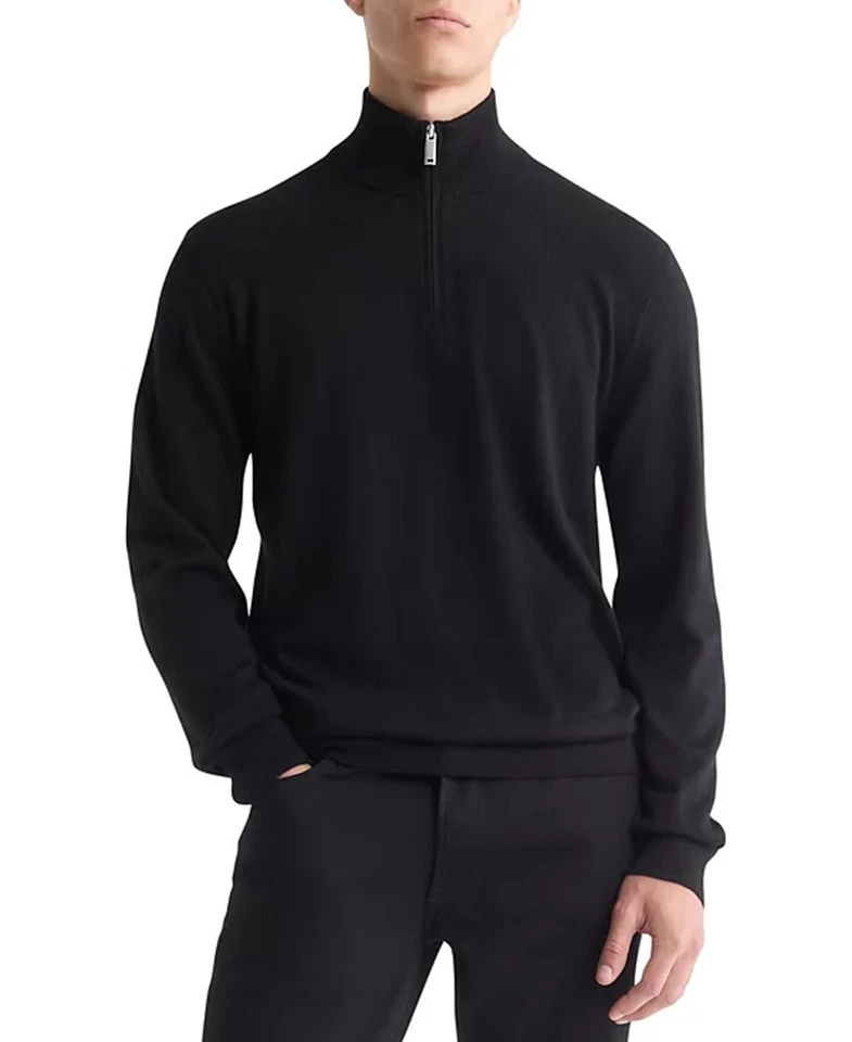 Calvin Klein Men's Extra Fine Merino Wool Blend Quarter Zip Sweater - 40EM331 - Image 1 of 1