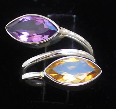Amethyst&Citrine Gemstone Handmade Solid925 Sterling Silver Ring All Size SR1205 - Image 1 of 3