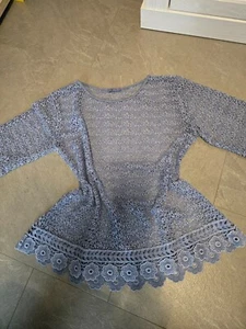 Shirt, blaues Shirt aus Spitze, Größe L - Bild 1 von 2