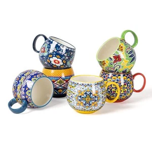 HENXFEN LEAD Cappuccino Cups Set, 600ml Porcelain Coffee Cups with Handle, 6 - Picture 1 of 5