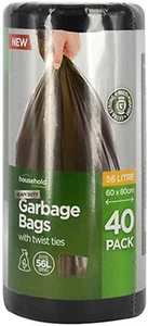 Household Garbage Bags with Ties 40-Pieces, 56 Litre Capacity - Picture 1 of 4