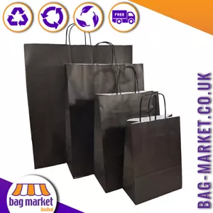 More details for black paper carrier bags - twist handles - ribbed - 100gsm - gift, party, strong