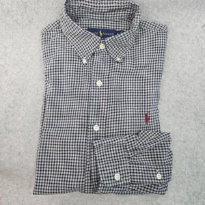 Ralph Lauren camicia manica lunga bottoni uomo S vestibilità personalizzata blu marrone check - Foto 1 di 6