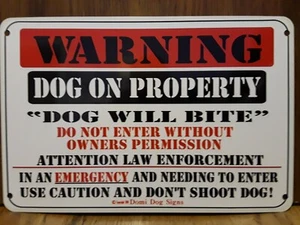 Metal Warning Dog Sign For FENCE ,Beware Of Dog 8"x12" will bite ,may bite - Picture 1 of 1