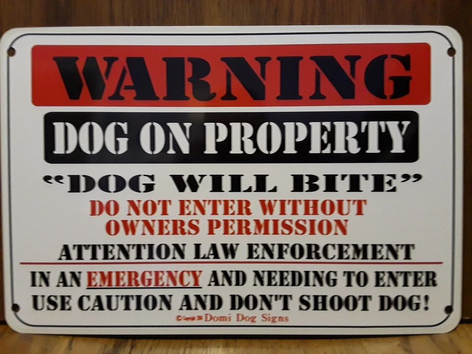 Metal Warning Dog Sign For FENCE ,Beware Of Dog 8"x12" will bite ,may bite - Image 1 of 1