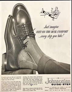 1955 Johnsonian Guide-Step Shoes Vintage Print Ad Feet On The Desk Comfort - Picture 1 of 1