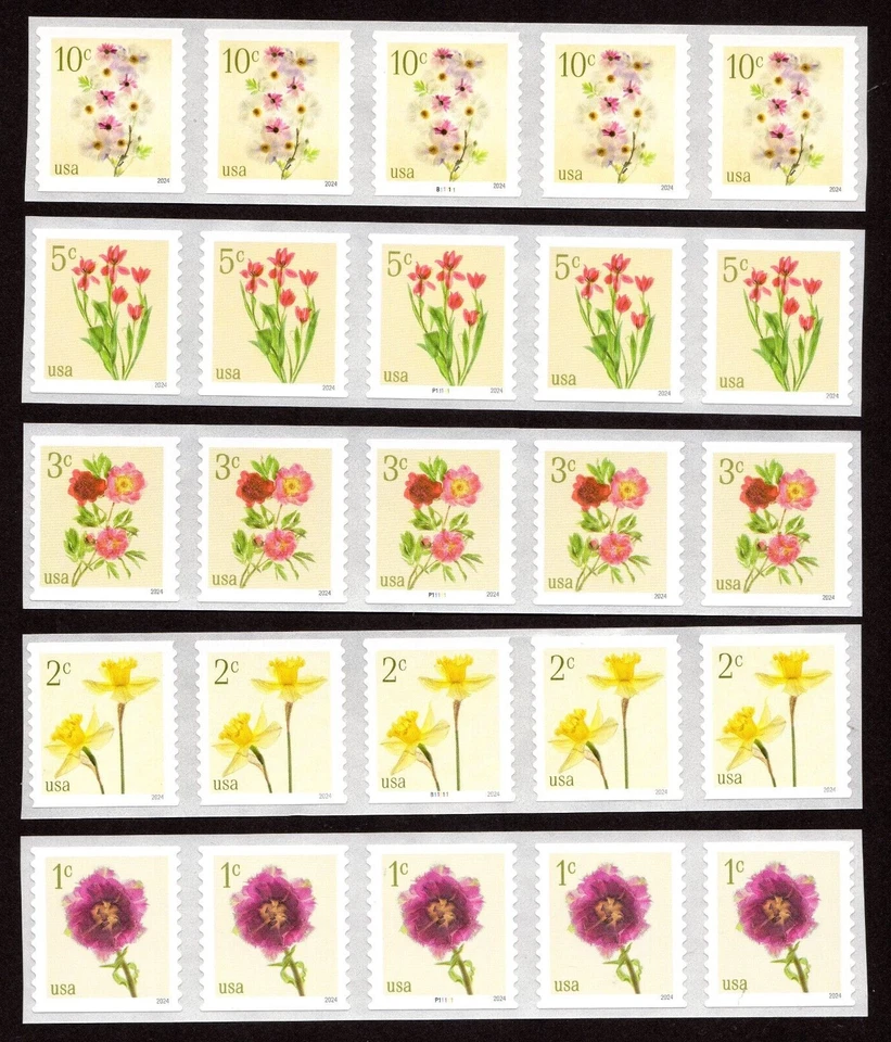 Scott #5906a (5902-06) Flowers (PNC5) Plate # Coil of 5 Stamps - MNH - Image 1 of 1