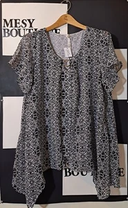 Ny Collection Blouse Top Womens Plus 1X Black Flower Print - Picture 1 of 6