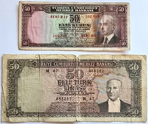 TURCHIA/1930 50 Kurus & 50 Lire, lotto di 2 Banconote!!! - Foto 1 di 2