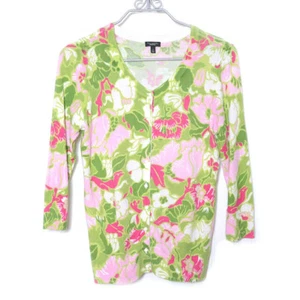 Talbots Women Floral 3/4 Sleeve Button Front Cotton Blend Cardigan Sweater Small - Picture 1 of 9