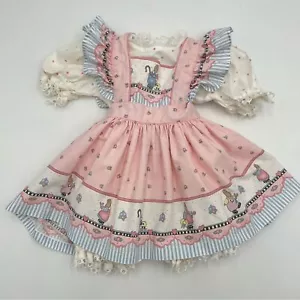 Vintage Daisy Kingdom Pinafore Dress Romper 24 Months Bunny Ruffles Pink Easter - Picture 1 of 16