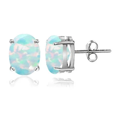 Brincos ovais de prata esterlina com opala branca 7x5 mm - Imagem 1 de 3