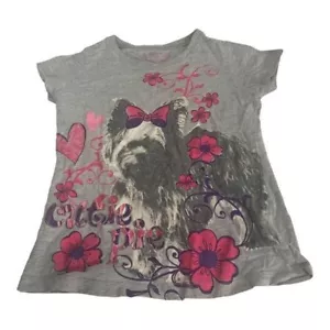 Camiseta Total Girl Gris Gráfico Estampado Floral y Perro Manga Corta Niñas Talla Med - Imagen 1 de 4