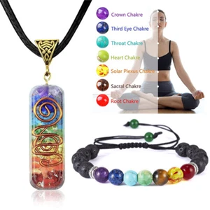 7 Chakra Reiki Healing Yoga Natural Stone Pendant Necklace Bracelet Jewelry Gift - Picture 1 of 8