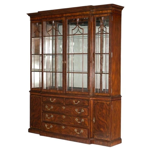 Drexel Heritage Georgian Style Flame Mahogany Banded & Inlaid Breakfront 20th C Cover