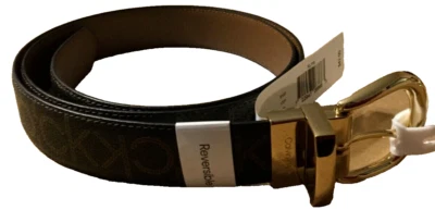 Cinturón CALVIN KLEIN LOGO PARA HOMBRES XL Reversible Estampado Choco CK con Hebilla Tono Dorado Nuevo Foto 1 de 4