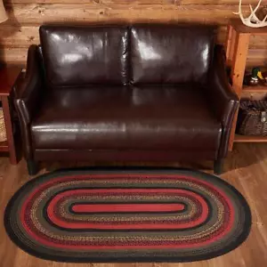 Cumberland Vorleger oval 27 x 48. INKLUSIVE Teppichunterlage. VHC Marken. Schwarz/Rot/Hellbraun - Bild 1 von 6