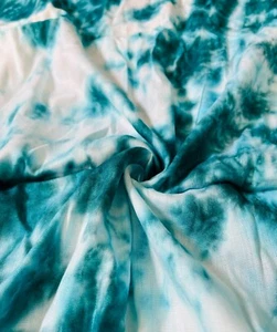Classic Cotton Fabric By The Yard Indian Teal Green Rayon Tie Dye Shibori Fabric - Picture 1 of 4