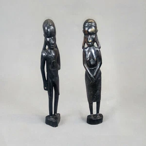 Figuras africanas de madera, figuras africanas talladas de madera de un hombre y una mujer - Imagen 1 de 11
