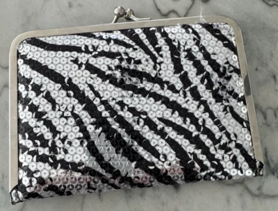 Vintage Black & White Sequin Clutch Purse with Clasp Evening Bag Wedding Prom - Image 1 of 4
