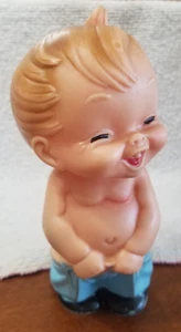 Vintage Little Boy Child Rubber Squeeze Toy ~ England 1960's - 7" Tall - Picture 1 of 7
