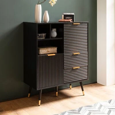 Credenza FineBuy comò nero rovere decoro credenza mobiletto con ripiano - Immagine 1 di 4
