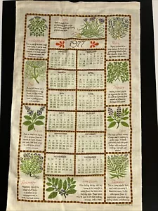 Vtg Hallmark Card 1977 Calendar Linen Tea Towel 27” x 16”Herb Description Design - Picture 1 of 8
