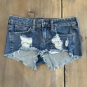 WILDFOX Low Rise Distressed Raw Hem Cut Off Denim Jean Shorts Size 26 - Picture 1 of 4