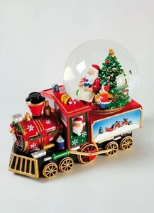 Spieluhr Weihnachtsmann Nikolaus IN Kugel Glas D.12 Auf Zug Mit Melodie - Picture 1 of 3