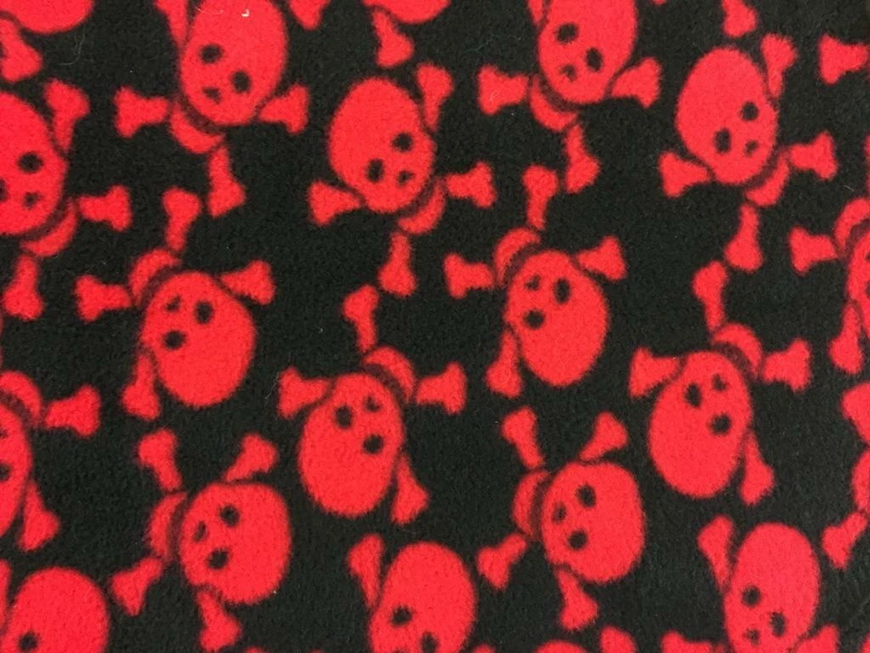 Material de tela polar antipil estampado de calidad - calaveras negras rojas Foto 1 de 1