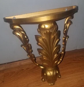 HOMCO 1972 Large ORNATE Gold Syroco Wall Shelf~Corbel~Bed Crown~ACANTHUS LEAF! - Picture 1 of 8