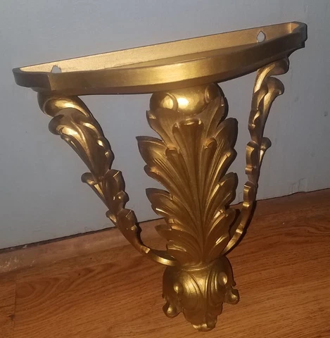HOMCO 1972 Large ORNATE Gold Syroco Wall Shelf~Corbel~Bed Crown~ACANTHUS LEAF! Cover