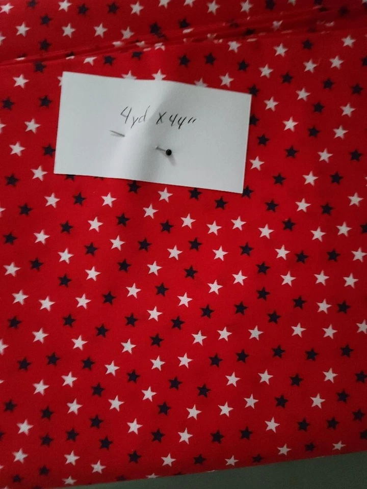Cotton Fabric Blue/white Stars on Red. Pre-cut at 4 yds - Image 1 of 1